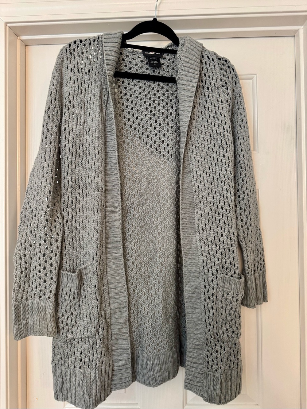 Open-Front Grey Knit Cardigan Sweater. Large!